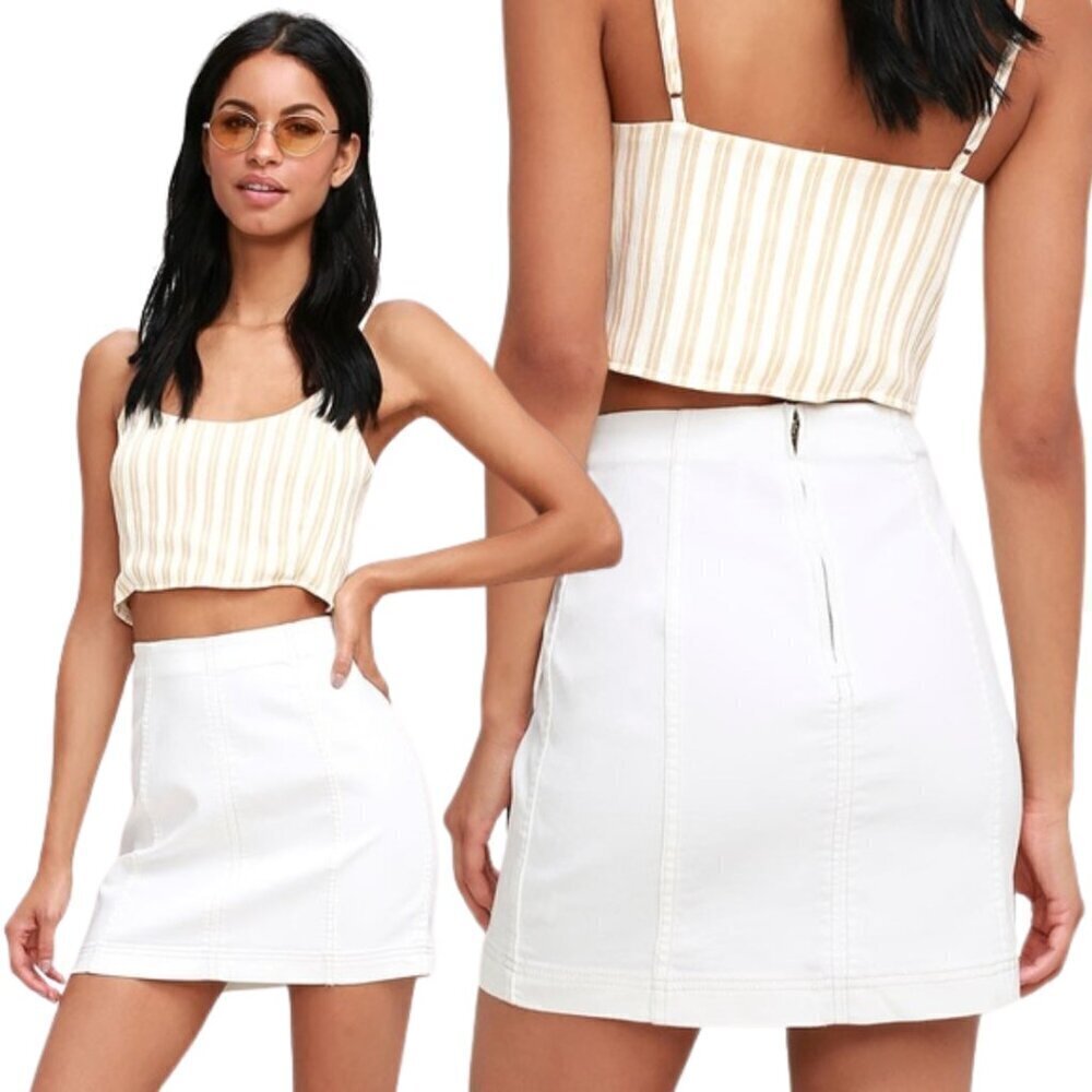 Free People Modern Femme Denim Mini Skirt Women's 8 White Festival Boho Jean